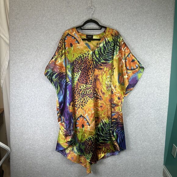 ASHRO O/S S M L XL 1X 2X Art-to-Wear Silky Kaftan Poncho Tunic Shirt Top Boho - Picture 2 of 12